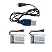 X11 Spare Part 2pcs 3.7v 250mAh Batteries with USB Charging Cable for Syma X11c Rc Quadcopter
