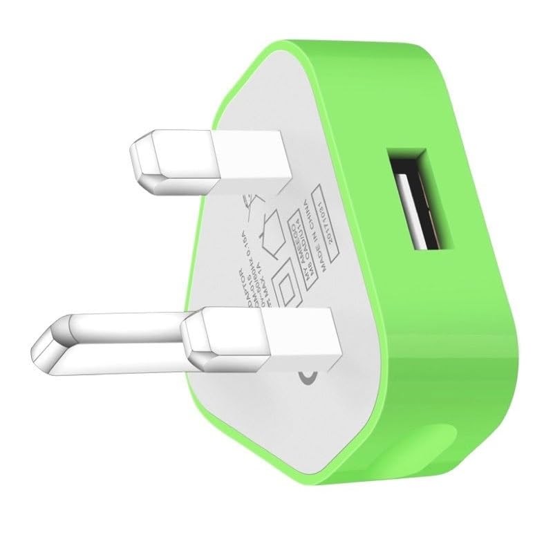 AMO® Charger Plug, UK 3 Pin Plug Charger, Adapter Compatible with Samsung Galaxy Compatible with iOSiPhone iOSiPad Sony Tab HTC Windows Phone Tablet Laptop (Green)