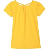Noomelfish Girls Criss Cross Back T-Shirts Short Puff Sleeve Tee Tops (5-12 Years)