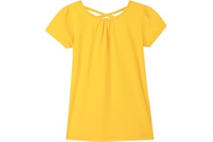 Noomelfish Girls Criss Cross Back T-Shirts Short Puff Sleeve Tee Tops (5-12 Years)