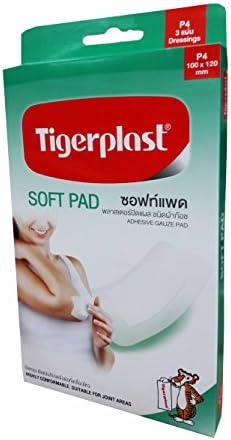 4 packs of Tigerplast Soft Pad, Adhesive Gauze Pad, Breathable, Absorbent Pad, Non-stick Pad, 100 mm. x 120 mm. (3 dressings/ pack)