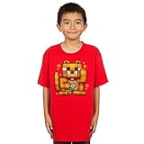 Minecraft Big Boys' Lucky Ocelot Youth T-Shirt, Red Heather, Large
