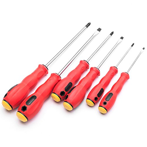 MAXPOWER 6-piece Magnetic Screwdriver Set - Commercial Grade Phillips and Slotted Comfort Grip Screw Drivers with Pouch
