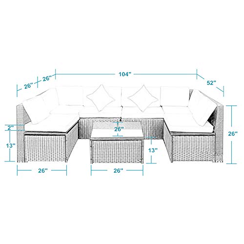 image for M/W M & W M&W 7 Pieces Patio Sofa Set, PE Wicker Rattan Outdoor Sectio