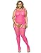 Vivilover Womens Lingerie Curvy Lines Pattern Plus Size Fishnet Bodystocking Black