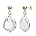 14K Yellow Gold 15-15.5mm White Semi-coin Baroque Freshwater Cultured Pearl Stud Earrings