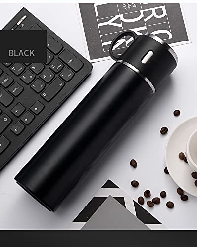 Vacuum Insulated Flask 500ml/17.6oz Stainless Steel Thermo Bottle with Cup for Coffee Tea Hot Drink and Cold Drink Travel Mug (Black)
