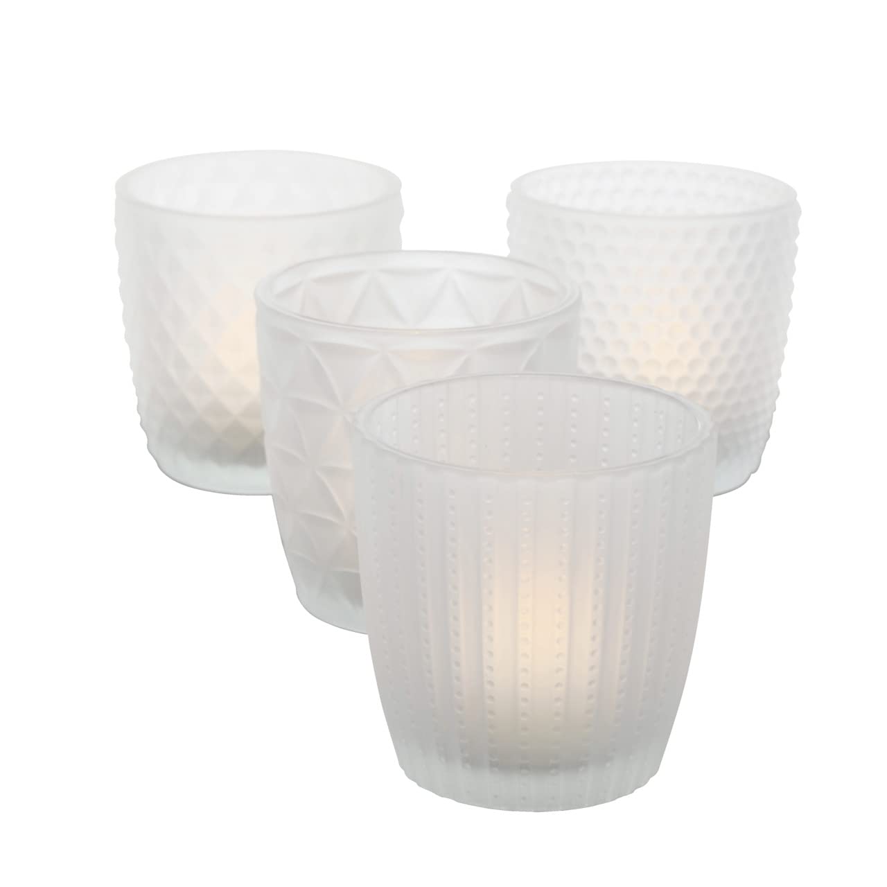 Boltze Marilu 2001879 Lantern Set of 4 (Matte White, Decorative Glasses for Candles/Tea Lights, Candle Holder Diameter 8 cm, Various Patterns, Round Shape, Tea Light Holder)