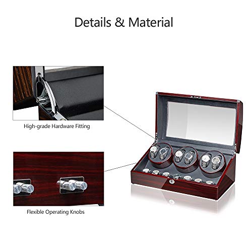 Maselex 6 Watch Winder Box with 7 Storages Box Case,Super Quiet Mabuchi Motor,Flexible Plush Pillow,Advanced Rotational Control
