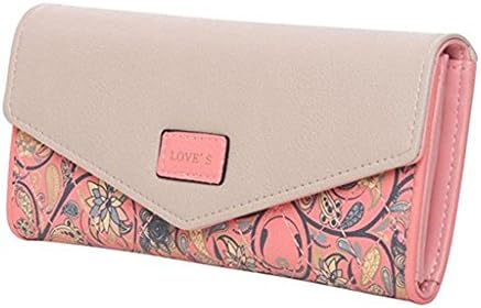 Herobest Women Leather Wallet,Card Holder Clutch Envelope Long Purse Wallet,4021-Pink