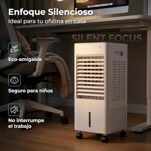 NOMEY 4 En 1 Enfriador de Aire Portatil, 13L Tanque Aire Acondicionado Portatil, 4 Modos 3 Velocidades, Apagado Automático, Temporizador de 7.5h, 20H de Enfriamiento, Ideal Para Dormitorios, Oficinas