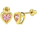 18k Yellow Gold Plated Heart Bezel Hot Pink Crystal Screw Back Stud Children's Earrings