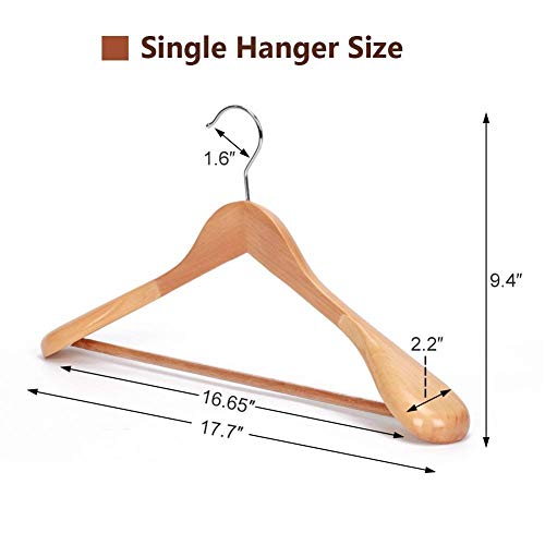 JS HANGER Gugertree Wooden Extra-Wide Shoulder Suit Hangers, Wood Coat Hangers Pant Hangers, Natural Finish, 6-Pack - Thumbnail 2