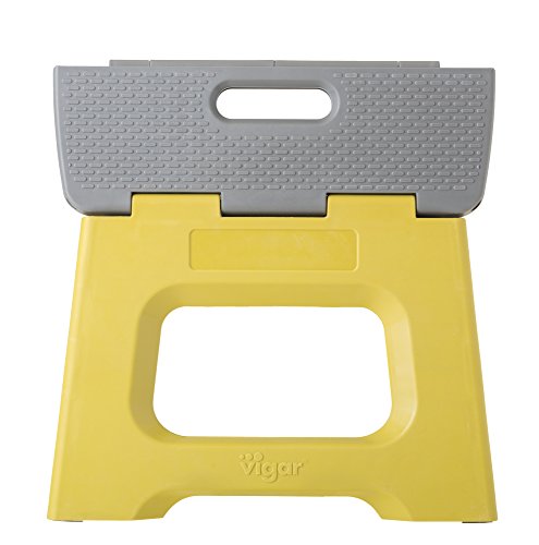 Vigar Compact Foldable Stool, 9 inches, Lightweight, 330-pound Capacity Non-Slip Folding Step Stool for Kids and Adults, Mustard