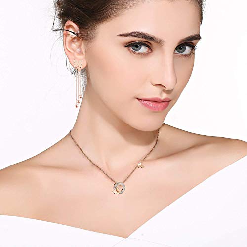 EVEVIC Stainless Steel Butterfly Necklace Earrings Set for Women Girls 14K Gold Plated Jewelry Sets (Style-B Rose-Goldtone) - Thumbnail 2
