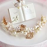 Wedding Bridal Flower Crystal Pearl Gold Hair Accessories Headband Crown Tiara Jewelry