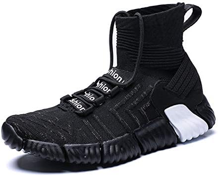 Male Basketball Shoes High Top Knitted Upper Lightness Cosy Refreshing Lining Non-Slip Abrasion Resistant Outdoor Flat Sneakers