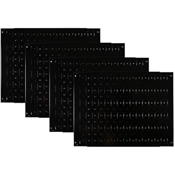 Pegboard Wall Organizer Tiles - Wall Control Modular Black Metal Pegboard Tiling Set - Four 12-Inch Tall x 16-Inch Wide Peg Board Panel Wall Storage Tiles - Easy to Install (Black)