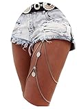 Tupai 1PC Vintage Silver Stretchy Bikini Thigh Leg Tassel Chains Coins Pendant Crossover Body Jewelry