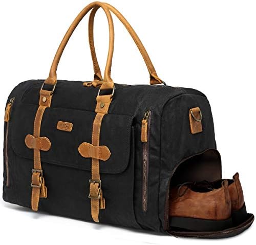 Canvas Duffle Bag,Vaschy 46L Leather Canvas Weekend Bag