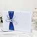 OurWarm Wedding Guest Book + Pen Set + Flower Basket + Ring Pillow + Garter, White Cover, Double Heart Rhinestone Decor Royal Blue/Deep Blue Ribbon Bowknot Elegant Wedding Ceremony Party Favor