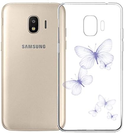 IJIA Case for Samsung Galaxy J2 Pro 2018 / Grand Prime Pro 2018 (SM-J250F) - Transparent Purple Dreamlike Butterfly Clear TPU Soft Silicone Protection Bumper Fashion Skin back Shell Case