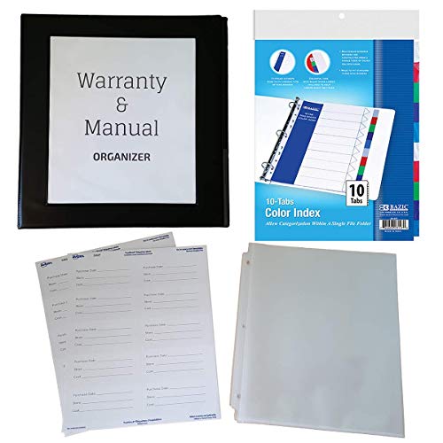 Home Warranty and Manual Organizer Kit with 1.5 Inch 400Sheet Capacity Binder, Dividers, Sheet