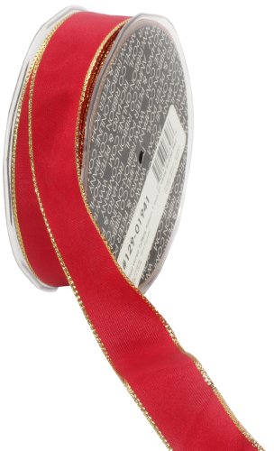 Ampelco Ribbon Company Gold Wired 27-Yard Taffeta Ribbon, 1-Inch, Scarlet Red