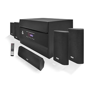 5.1 Channel Surround Speaker System – 400W Home Theater Amplifier Sound Audio Stereo Power Receiver Box Set w/Built-in Subwoofer and Pre-amp, FM Radio, Includes 5 Speakers, Remote, RCA – Pyle PT628A 41Zgre6FduL