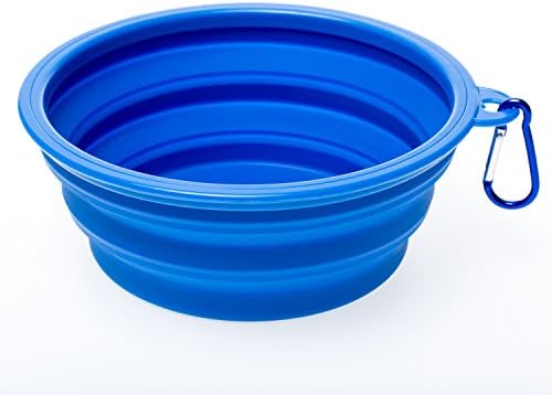 Large Blue Collapsible Dog Bowl, Pet Cat Food Water Feeding Portable Bowl for Small to Large Dogs, Food Grade Silicone Foldable Travel Dog Bowl Perfect for Journeys &amp; Hikes