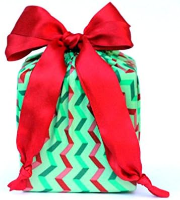 Eco Friendly + Reusable Stretchy Fabric Gift Wrap - Green Chevron (Small/Medium Combo Pack)
