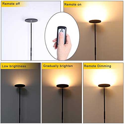 LED Torchiere Floor Lamp 20W with Super Bright Light,Adjustable Tall Standing Pole Light, Remote Control Uplight Floor Lamp for Reading, Living Room, Bedroom, Office (Black)