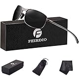 Rectangular Sport Polarized Sunglasses for Men - Feirdio Mens Sunglasses Sports Metal Frame 100% UV protection 2268 (black/gun, 2.24)