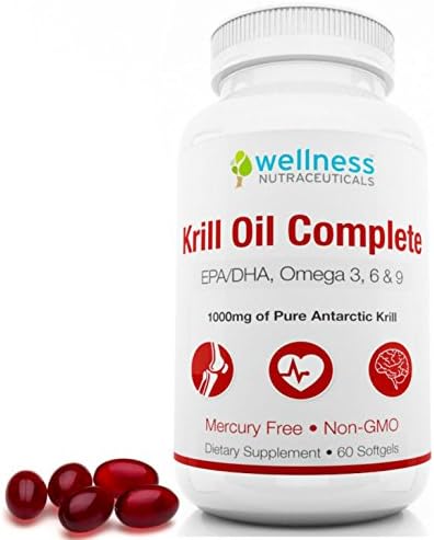 Pure Antarctic Krill Oil Complete with Astaxanthin - 1000mg per Serving - 60 Softgels - EPA/DHA, Omega 3, 6&amp;9 - Supports Cardiovascular Health, Brain Function &amp; Joint Mobility - Mercury Free &amp; Non-GMO