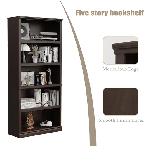 Bevfint Bookshelf, Open Storage 70 Inch Tall 5 Shelf Bookcase, Floor Standing Bookshelves and Bookcases, Book case for Farmhouse Library Office Bedroom Kids, Dark Cherry - 5 Tier