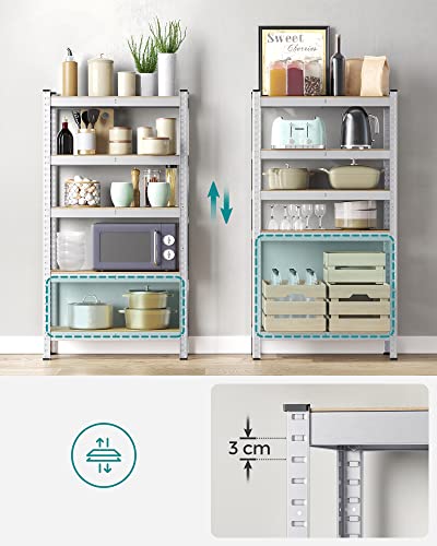 SONGMICS 5-Tier Shelving Unit, Set of 2 Steel Shelving Unit for Storage, Boltless Assembly, for Garage, Shed, Load Capacity 650 kg Each, 30 x 75 x 150 cm, Silver GLR030E02