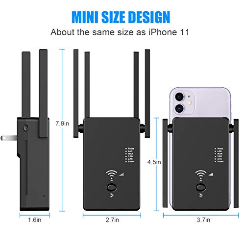 URANT WiFi Range Extender | Up to 1200Mbps |WiFi Repeater, Internet WiFi Booster, Access Point, 2.4 & 5.8GHz Dual Band WiFi Extender| Extend WiFi Signal to Smart Home & Alexa Devices.