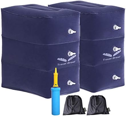 Travel Bread Foot Rest Pillow, 3-Level 3-Chamber Height-Adjustable Inflatable Travel Leg Rest Pillow Cushion for Foot Rest on Airplanes, Cars, Trains, Office (Blue, Pack of 2)