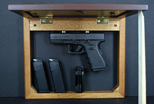 Concealment picture frame, hidden in plain sight, home defense compartment, hanging safe, gun stash, pistol wall mount storage, magnet brown