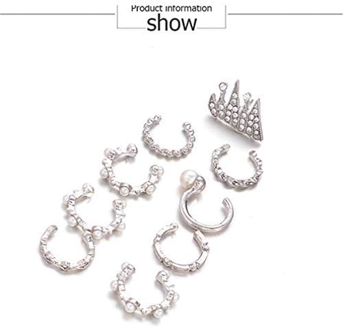 Weiy 9pcs Ear Cuff Wrap Non Piercing Clip on Cartilage Earrings Crown Simulation Pearl Beads Earrings Ear Clip for Women