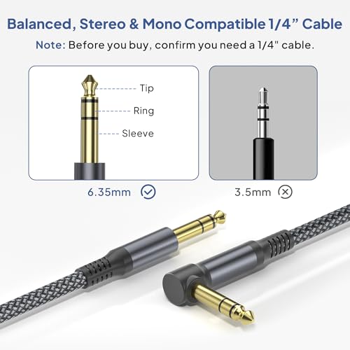 ELEBASE Cable Instrumento 6.35mm TRS 3M 2-Pack | Lead Balanceado Audio Estéreo 1/4 Pulgadas Macho 6.3 Jack,Cord 6.35 para Guitarra,Bajo,Teclado,Amplificador Amp,Altavoz