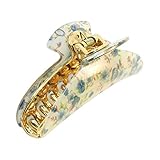 uxcell Plastic Blue Flower Printed Ladies Bathroom Ponytail Holder Hair Claw Jaw Clip