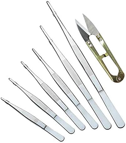 7Pack Stainless Steel Long Straight Tweezer Set