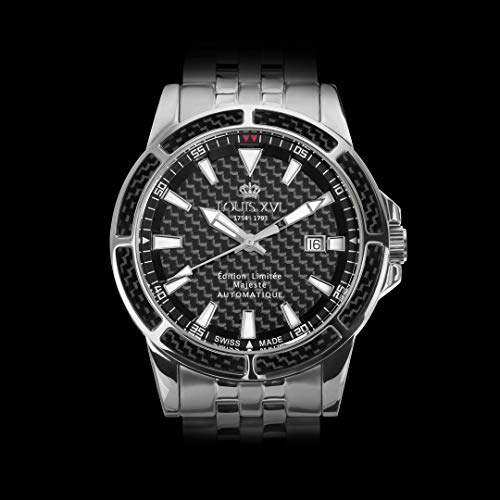 LOUIS-XVI-Herren-Armbanduhr-Majest-Stahlband-Silber-Schwarz-Karbon-Automatik-Analog-Edelstahl-629