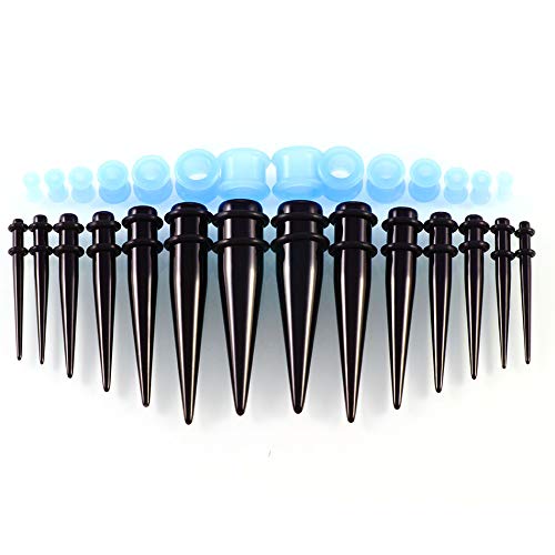 Ear tapers Kit - 14Pcs Acrylic Ear stretching + 14Pcs Silicone Tunnels Gauge 3mm-12mm with Double O-ring piercing by BOOM