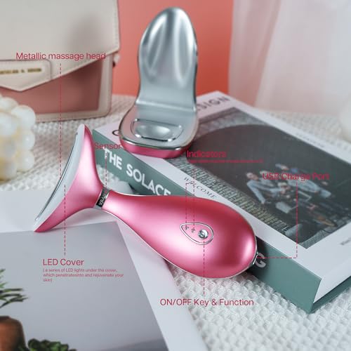 VRAIKO LILY Neck Face Massager, Face Sculpting tool, Skin Rejuvenation Device with Thermal, Triple Action LED and Vibration, for Anti-aging, Lifting and Tightening Sagging Skin (Spicy Pink)