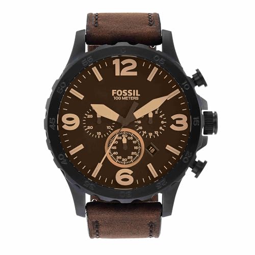 Reloj para hombre Nate, movimiento cronógrafo de cuarzo, caja de acero negro de 50 mm con correa de piel auténtica, JR1487