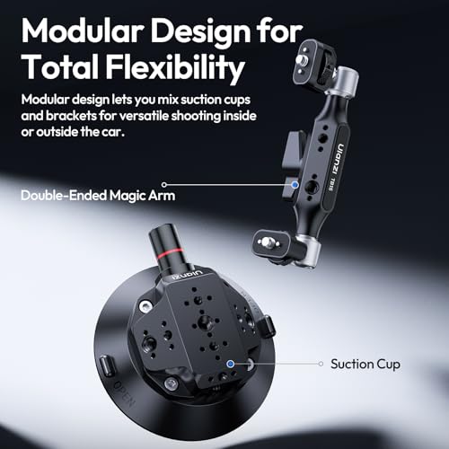 ULANZI TB15 Suction Cup Camera Mount, Heavy Duty Car Suction Camera Mount Magic Arm with 360° Rotation, 1/4" & 3/8" Thread Compatible with DJI OSMO Pocket 3/OSMO 360/Insta 360 x5 DSLR Car Boat Wall