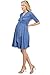 LaClef Women's Maternity Wrap Dress with Tie Waist Belt (Medium, Denim Blue)