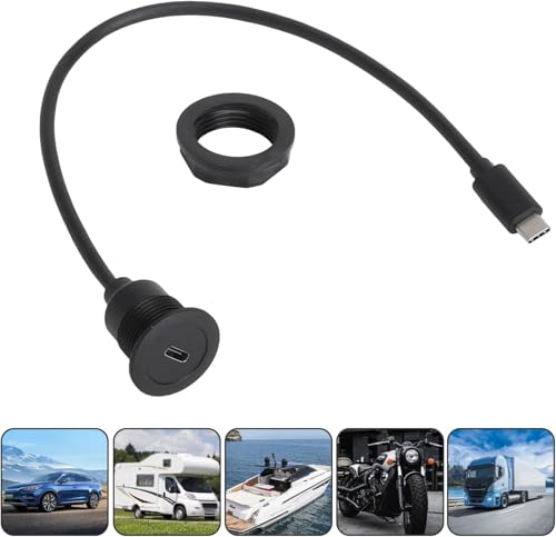HENGBIRD Adaptador de Montaje Integrado USB C de 5 Gbps, Carga rápida, Cable Corto PD 60 W USB Tipo C 3.0 Macho a Hembra, Conector de Montaje Fijo 20 V 3 A, para salpicadero de Coche/RV/Barco, 30 cm